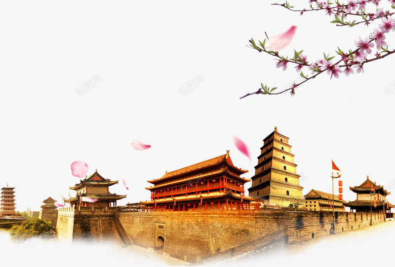 西安美景樱花png免抠素材_新图网 https://ixintu.com 万象美景 塔 旅游 景点 樱花 浪漫 美景 美风景 花瓣 西安 西安加油 风景