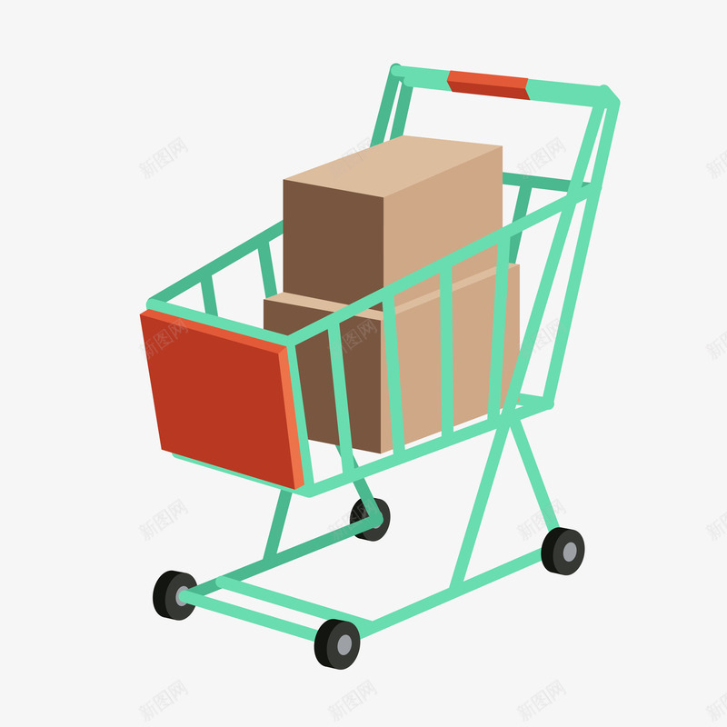 卡通购物车装物品矢量图ai免抠素材_新图网 https://ixintu.com 卡通 手绘 盒子 纹理 纹路 购物 购物车 车子 轮子 轱辘 矢量图