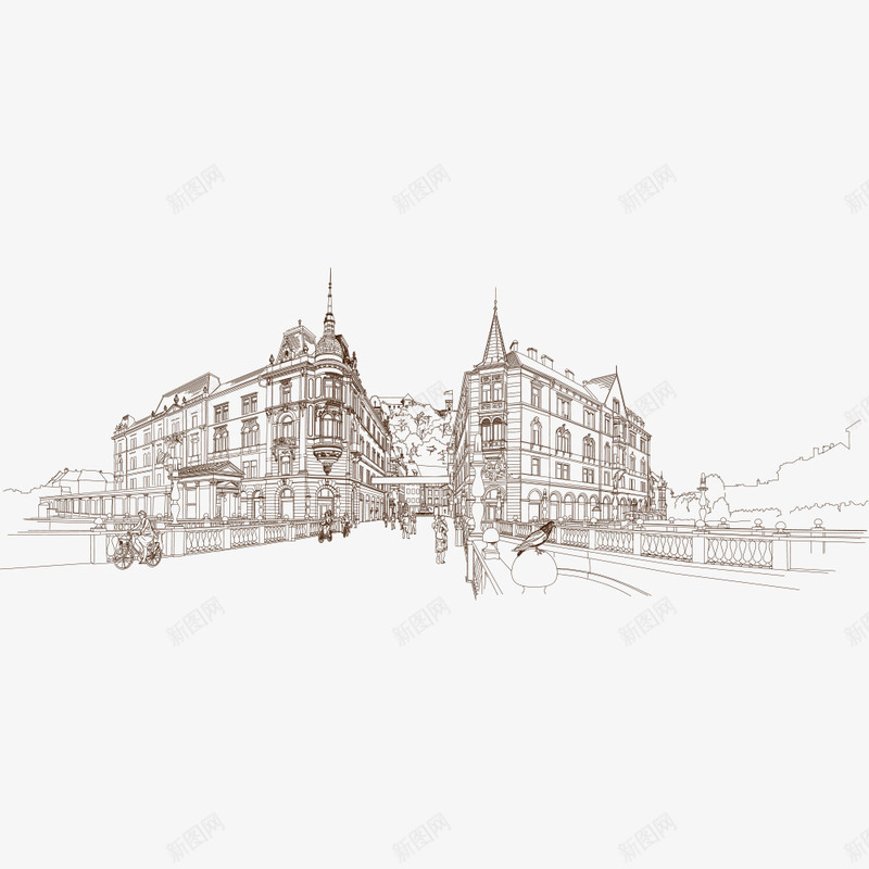 欧洲城市素描矢量图ai免抠素材_新图网 https://ixintu.com 城市 手绘建筑 欧洲城市 矢量图 素描街头 素描街景 街道 高楼
