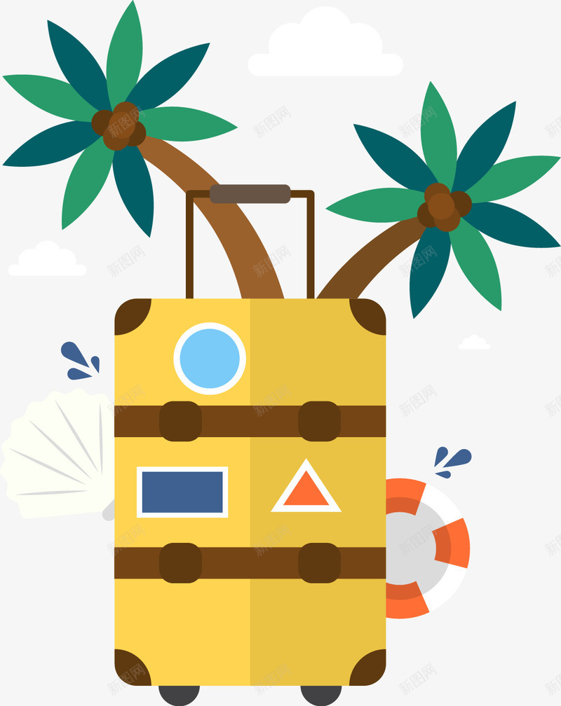 旅游扁平化旅行png免抠素材_新图网 https://ixintu.com 扁平化 旅游素材 旅行 椰树行李箱 海岛