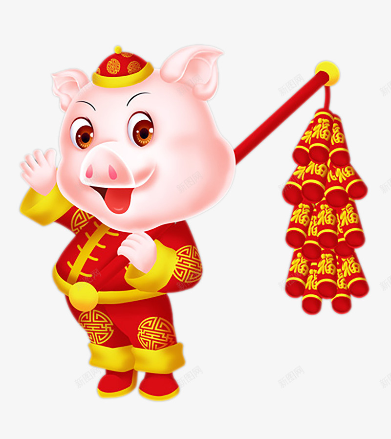 com 免抠图 卡通 小猪 年货盛宴 年货节 拜年 新年 新年猪 猪 福猪