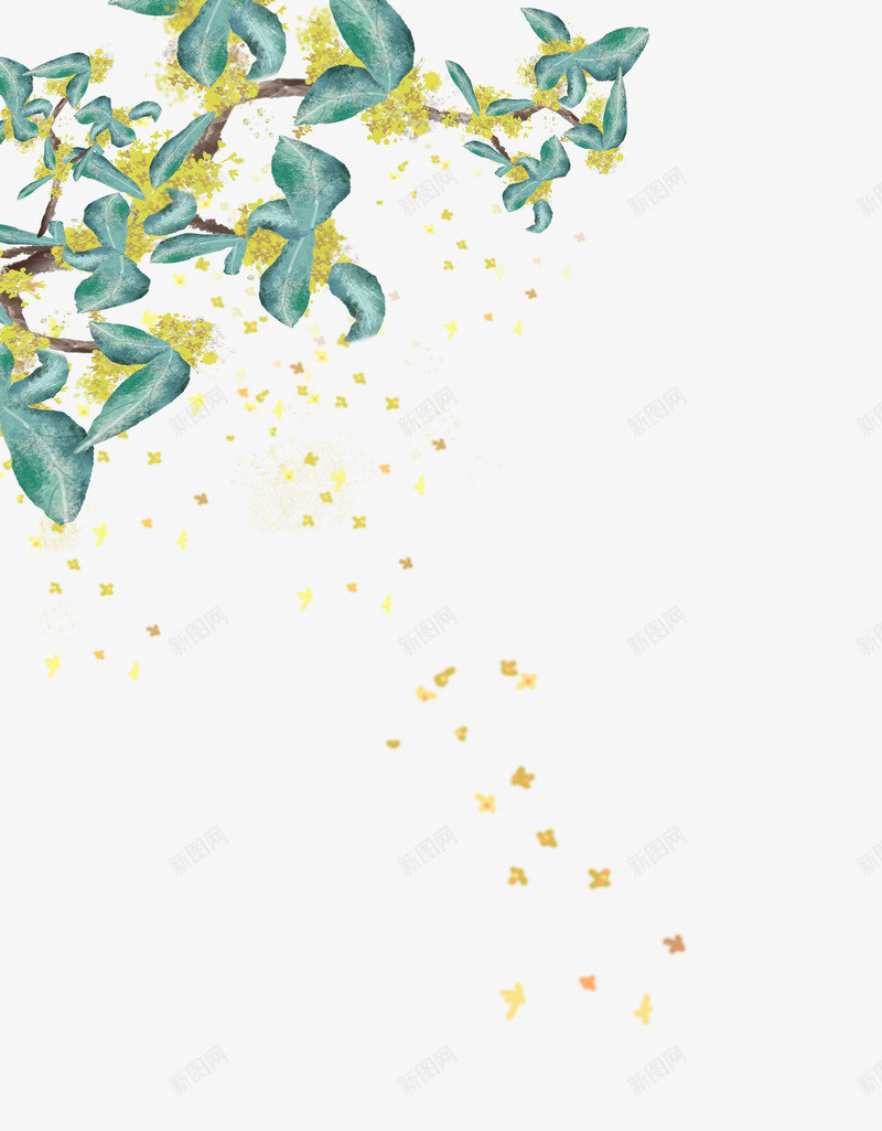 手绘中秋节桂花元素psd免抠素材_新图网 https://ixintu.com 中华文化 中秋节 传统节日 手绘 桂树 桂花 桂花插画 飞扬桂花效果