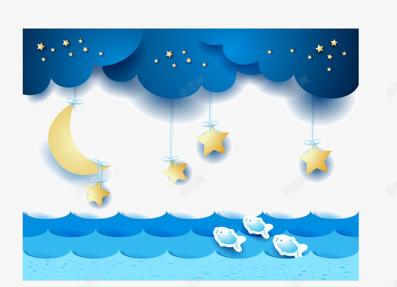 卡通童趣梦幻云朵背景装饰png免抠素材_新图网 https://ixintu.com 卡通 月亮星星 树木 梦幻云朵 海浪 童趣 绿色 背景装饰矢量图 蓝色背景云朵 鱼