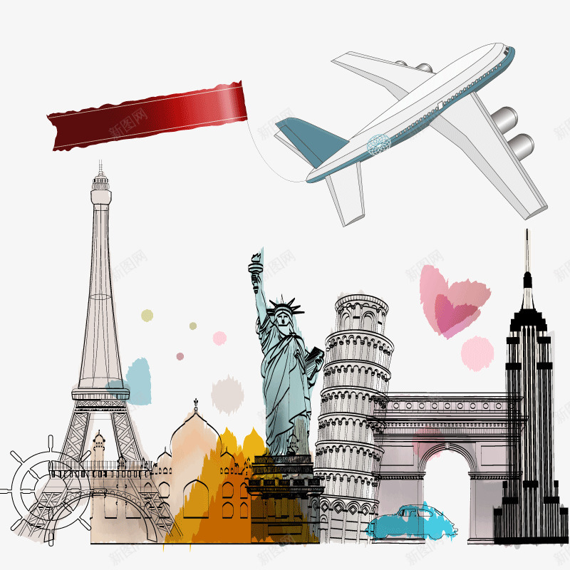 全球旅行手绘水彩矢量图ai免抠素材_新图网 https://ixintu.com 全球 手绘 旅行 水彩 背景装饰 背景装饰免费下载 矢量图