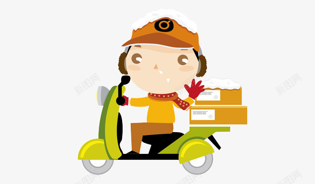 送外卖的人png免抠素材_新图网 https://ixintu.com 卡通手绘 戴围巾的人 戴帽子的人 戴手套的人 电动车 送外卖 送外卖的人