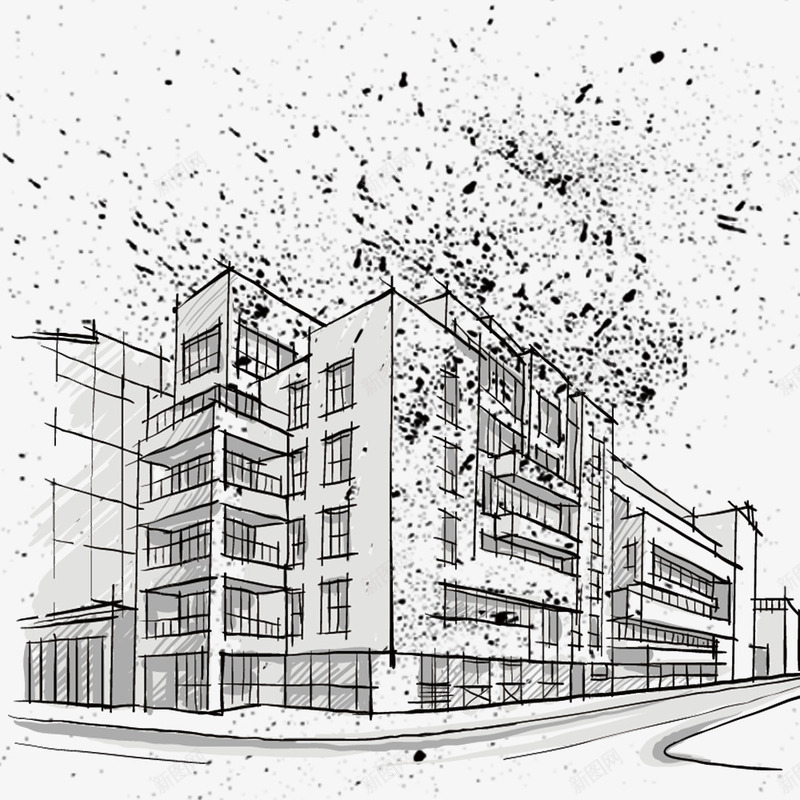 卡通手绘楼房建筑物png免抠素材_新图网 https://ixintu.com 免抠城市景象 卡通 手绘 楼房建筑物 泼墨画 街道