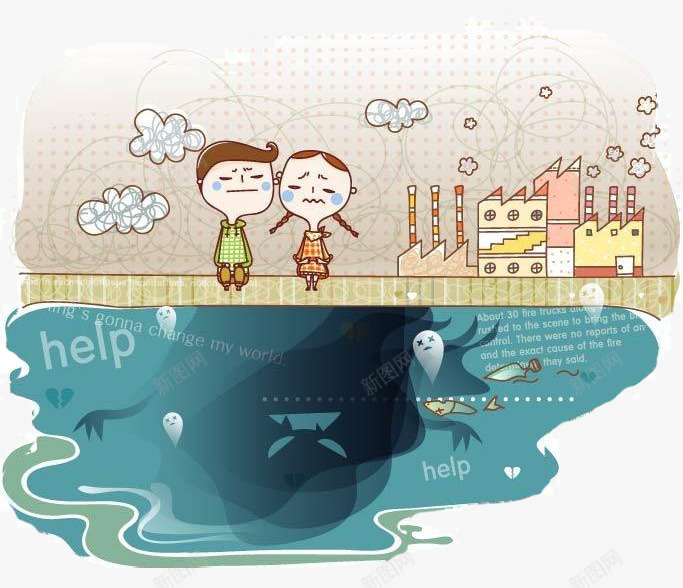 水污染救命死鱼png免抠素材_新图网 https://ixintu.com 儿童坐姿 哭泣 大海污染 救命 有害人体 死鱼 毒害 污染 污染水