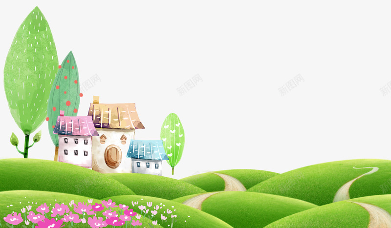 卡通郊外房屋草坡背景psd免抠素材_新图网 https://ixintu.com 卡通郊外房屋 卡通郊外房屋草坡背景 草坡背景 郊外房屋草坡背景