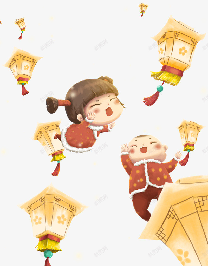 灯笼小孩在空中飘荡png免抠素材_新图网 https://ixintu.com 小朋友 手绘小朋友 插画 灯笼 灯笼满天飞