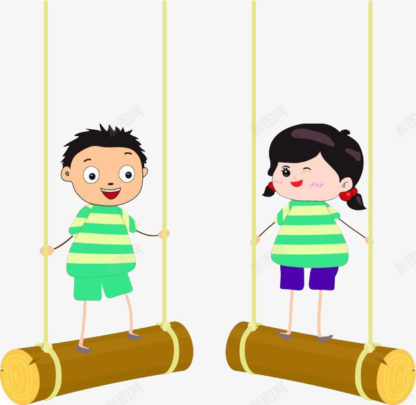荡秋千的男孩女孩png免抠素材_新图网 https://ixintu.com 卡通人物 手绘平面 木桩木棍 玩耍玩乐 男孩女孩 童年童趣 荡秋千