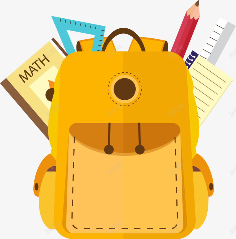 开学季装满东西的背包png免抠素材_新图网 https://ixintu.com 上学 学习用品 开学季 蓝色尺子 装满东西的背包 黄色书包