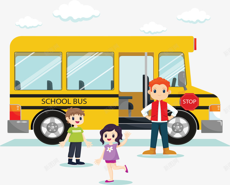 开学乘坐校车上学矢量图ai免抠素材_新图网 https://ixintu.com 开学 开学季 开学校车 校车 矢量png 黄色校车 矢量图