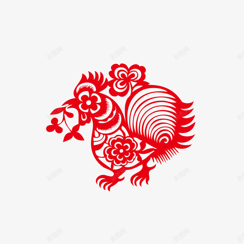 吉祥鸡剪纸png免抠素材_新图网 https://ixintu.com 免费png素材 剪纸 吉祥 新年 贴画 鸡