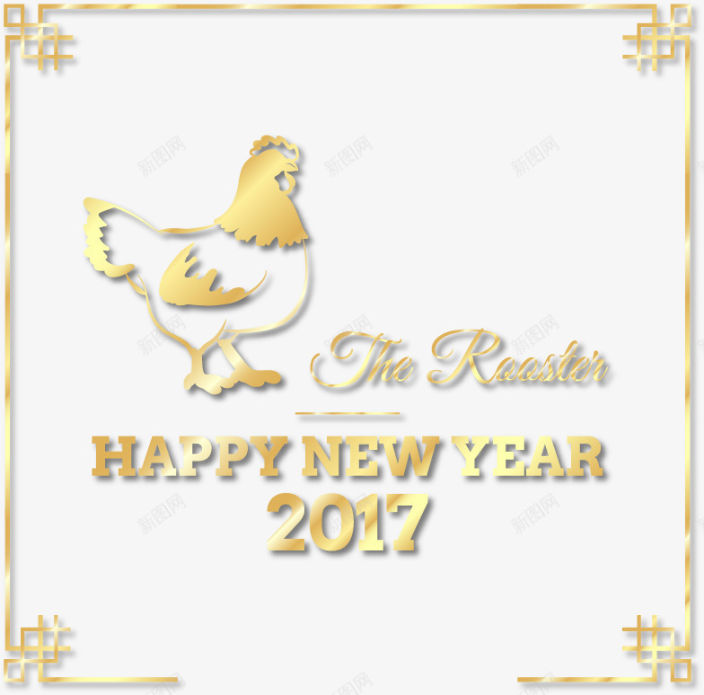 金色边框大公鸡png免抠素材_新图网 https://ixintu.com 2017 古风 新年快乐 矢量素材 金色边框 金鸡
