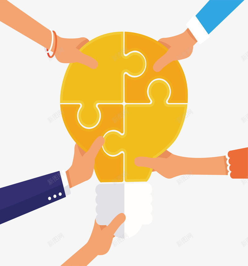 黄色灯泡拼图矢量图ai免抠素材_新图网 https://ixintu.com 团队合作 拼图 灯泡 灯泡拼图 矢量png 黄色灯泡 矢量图