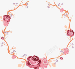 妇女节设计素材手绘玫瑰花花藤花环高清图片