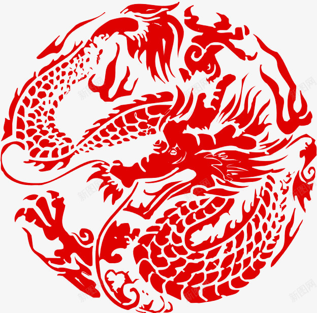 红色传统龙纹剪纸png免抠素材_新图网 https://ixintu.com 传统 剪纸 祥龙图案 红色 线条龙纹