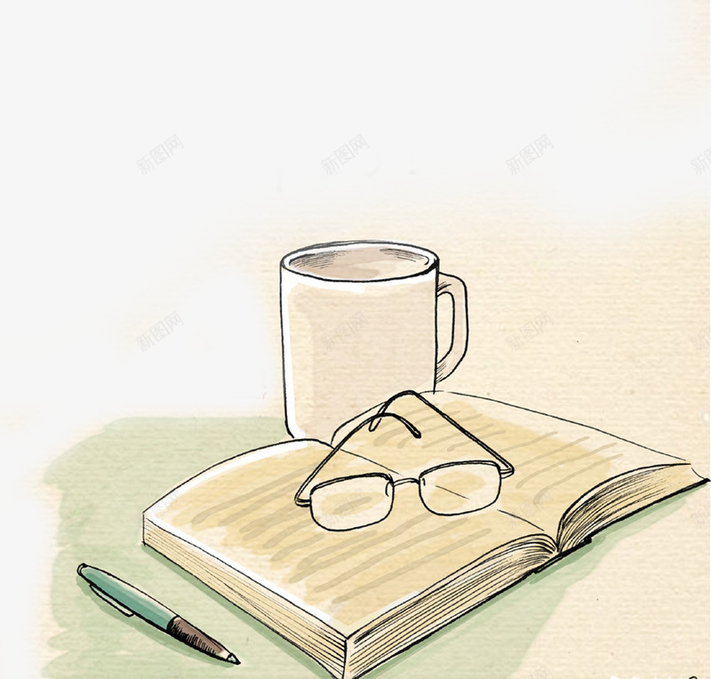 插画书本钢笔杯子眼睛效果png免抠素材_新图网 https://ixintu.com 书本 插画 效果 杯子 眼睛 钢笔
