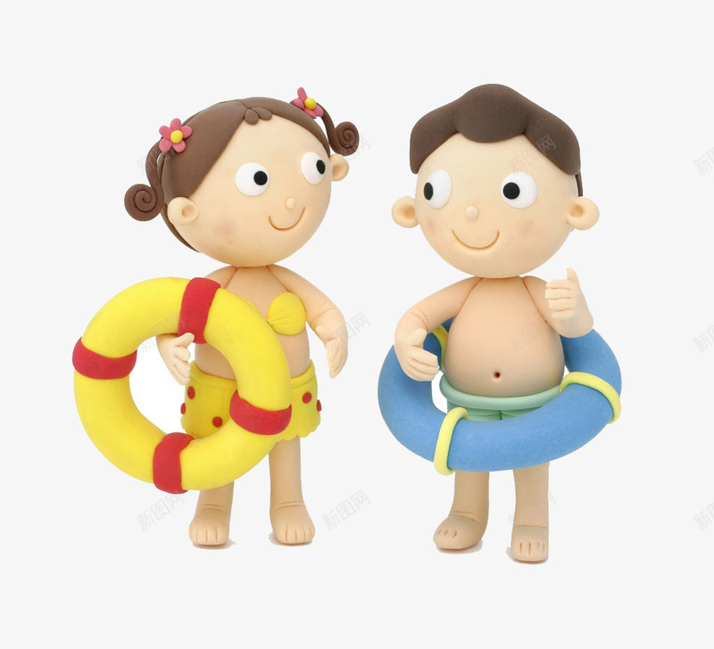 手绘儿童png免抠素材_新图网 https://ixintu.com 人物 女孩 洗澡 游泳 男孩