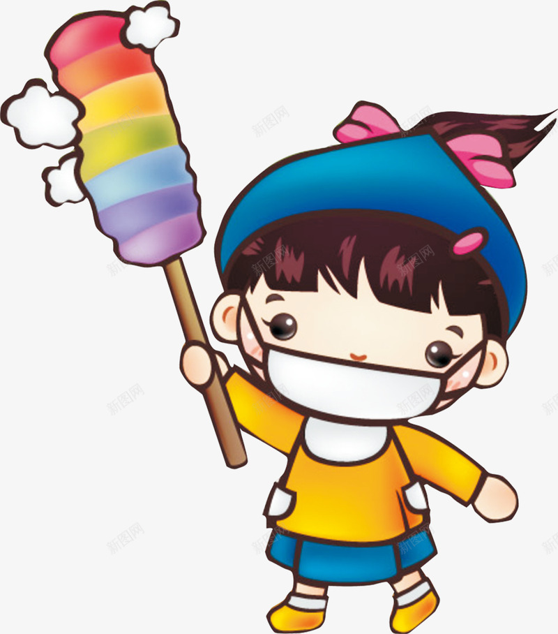 卡通小女孩png免抠素材_新图网 https://ixintu.com 卡通 口罩 打扫卫生 搞卫生 清扫灰尘