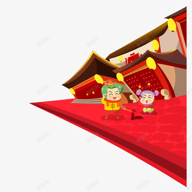 喜庆卡通街道房屋png免抠素材_新图网 https://ixintu.com 卡通 喜庆 房屋 街道 街道房屋