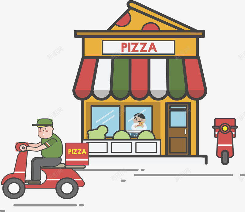 卡通披萨店外卖员矢量图ai免抠素材_新图网 https://ixintu.com 卡通披萨店 外卖员 外卖骑士 披萨 披萨外卖 披萨店 矢量png 矢量图