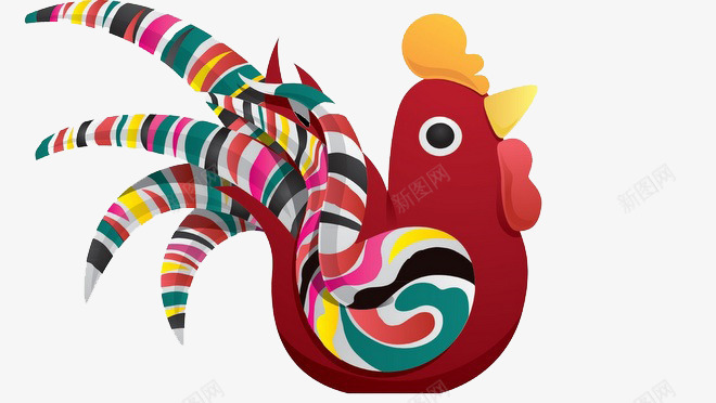 感彩色公鸡装饰图案图png免抠素材_新图网 https://ixintu.com 公鸡 动物 彩色公鸡 扁平化 新年 鸡年