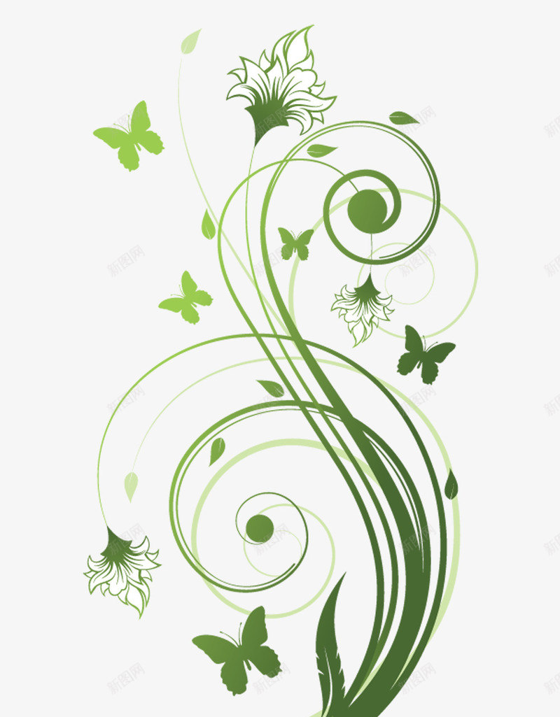 绿色植物花藤纹样png免抠素材_新图网 https://ixintu.com 叶子 底纹背景 弯曲 曲线 条纹线条 枝叶 枝条 植物 波浪线 绿叶