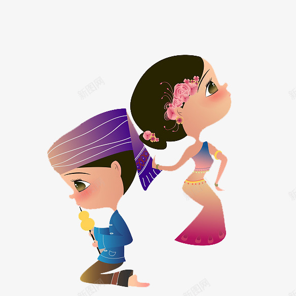卡通傣族人物png免抠素材_新图网 https://ixintu.com 傣家 傣族 傣族图案 卡通 卡通人物 少数民族 民族
