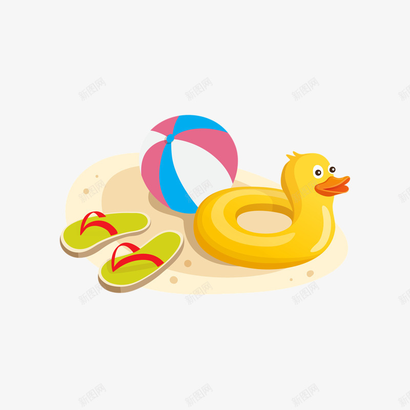 沙滩必备单品png免抠素材_新图网 https://ixintu.com 人字拖 单品 必备 沙滩 游泳圈