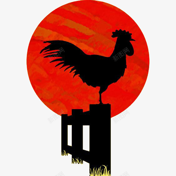 手绘公鸡png免抠素材_新图网 https://ixintu.com 公鸡免扣元素 公鸡插画 夕阳 大公鸡 日光 鸡年