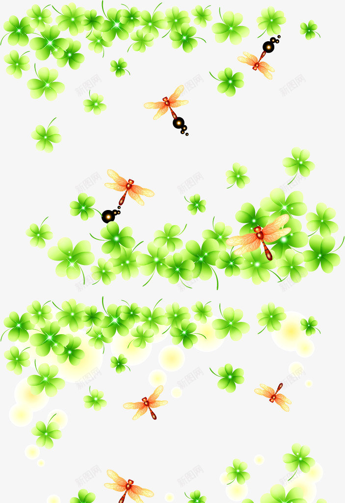绿色浮萍蜻蜓花纹装饰png免抠素材_新图网 https://ixintu.com 矢量素材 花纹 花纹矢量 花纹素材 装饰