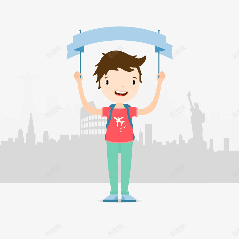 举条幅旅行男孩旅矢量图ai免抠素材_新图网 https://ixintu.com 举条幅 卡通 旅行 旅行男孩 矢量素材 矢量图