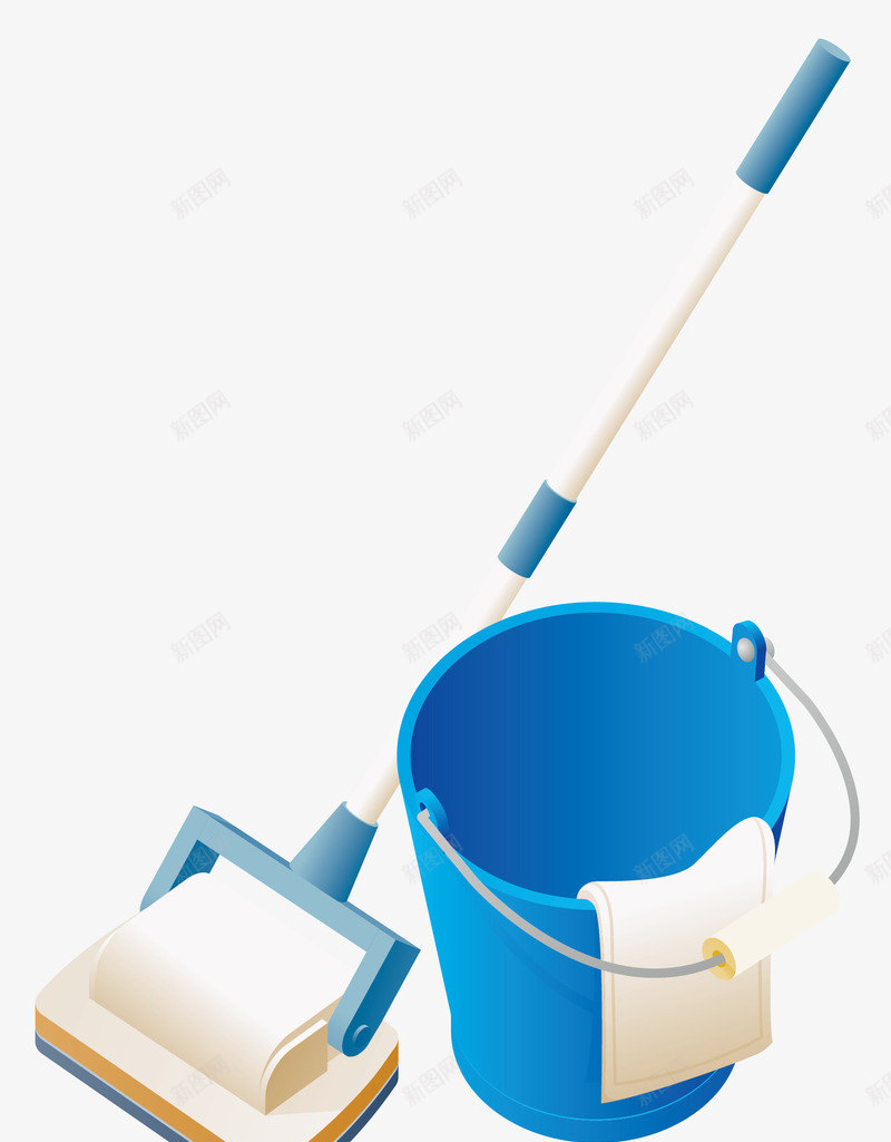 清洁工具矢量图eps免抠素材_新图网 https://ixintu.com 工具 拖把 水桶 蓝色 矢量图