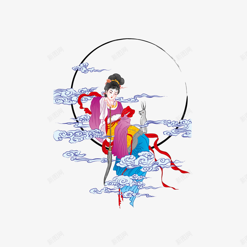嫦娥奔月png免抠素材_新图网 https://ixintu.com 云纹 嫦娥 月亮