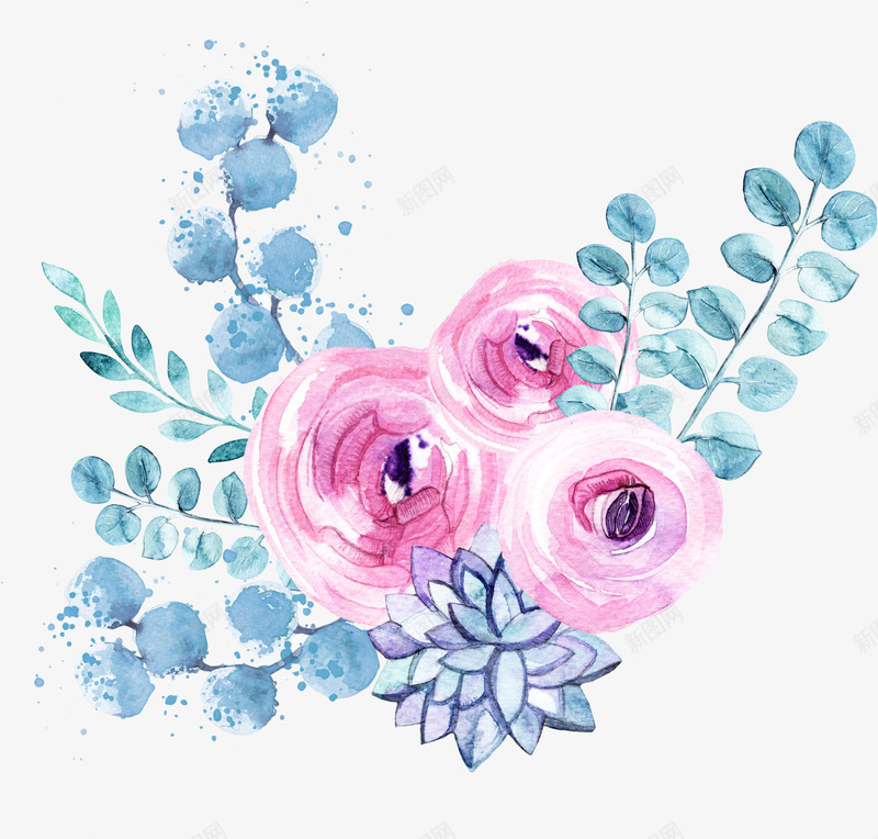 粉色泼墨玫瑰花png免抠素材_新图网 https://ixintu.com 中国风 免费png素材 叶子 唯美 水墨 水彩 泼墨 浅绿色 玫瑰花 粉色 艺术 装饰图案