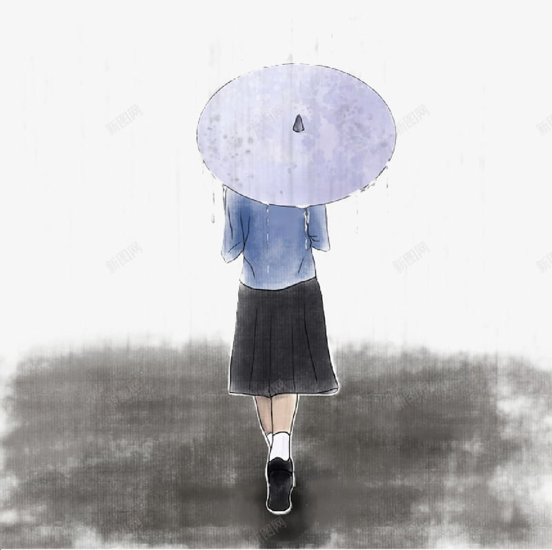 清明节雨纷纷png免抠素材_新图网 https://ixintu.com 下雨 女孩 打扫 清明