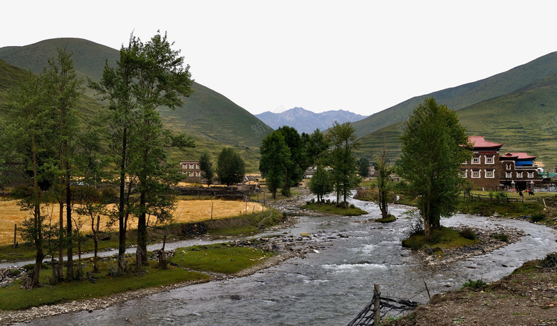 河边小山村风景png免抠素材_新图网 https://ixintu.com 古风 实景 小山村 景区 河边 风景