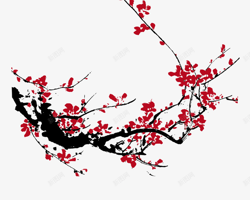 一枝红色的梅花png免抠素材_新图网 https://ixintu.com 树汁 梅花 油墨画 红色 花朵