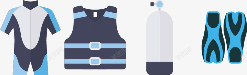 潜水服装矢量图ai免抠素材_新图网 https://ixintu.com 手绘 氧气瓶 潜水服装 矢量图