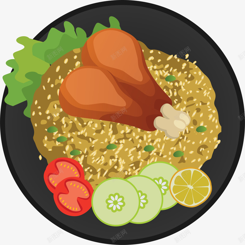 扁平美味鸡腿炒饭png免抠素材_新图网 https://ixintu.com 517 吃货节 料理 炒饭 美食节 食品 食物 餐饮 鸡腿