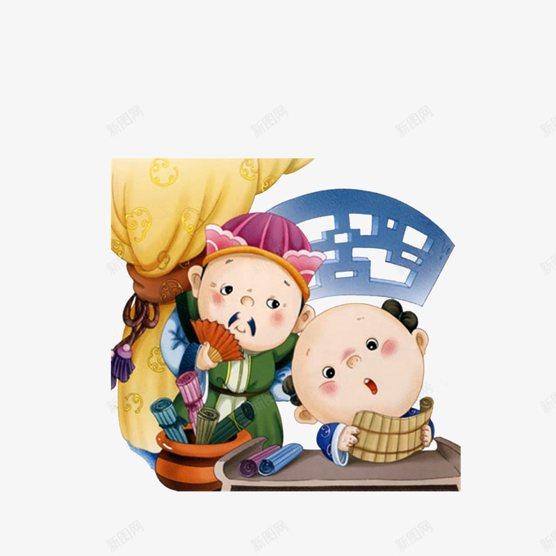 卡通陪着孩子一起看书的古代父亲png免抠素材_新图网 https://ixintu.com 卡通陪着孩子一起看书的古代父亲素材免费下载 古人看书 古代员外 歪头看书 陪着孩子看书