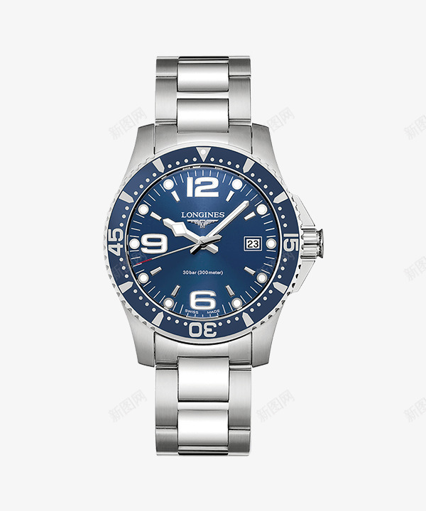蓝色浪琴腕表手表男士表png免抠素材_新图网 https://ixintu.com LONGINES 产品实物 手表 机械表 浪琴康卡斯潜水系列 男士 腕表