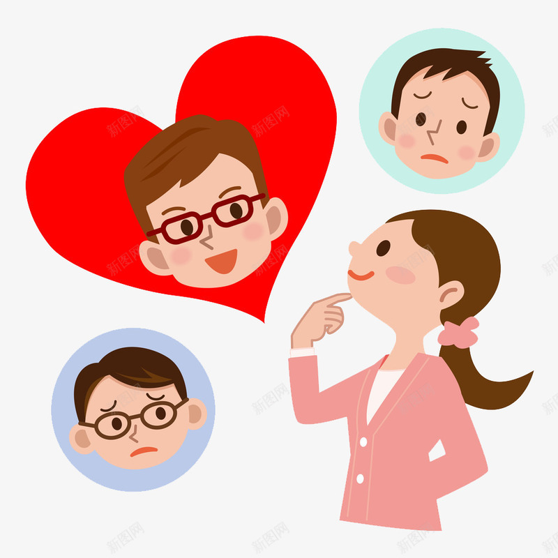卡通被爱的人的困惑png免抠素材_新图网 https://ixintu.com 卡通人物 困惑 女士 爱情 疑问 解决问题