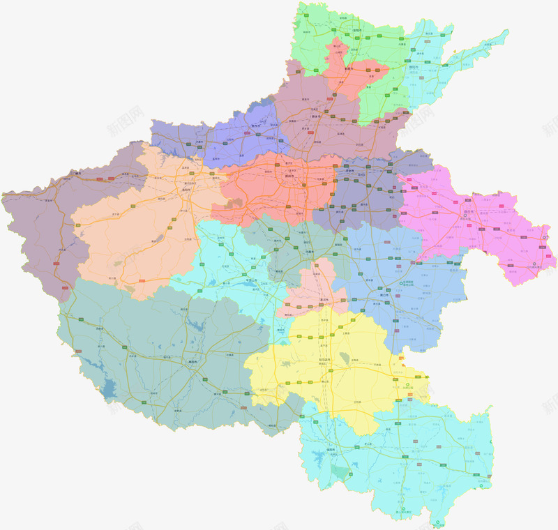 河南省地图各地市带不同背景颜色png免抠素材_新图网 https://ixintu.com 分色 地图 政区 河南