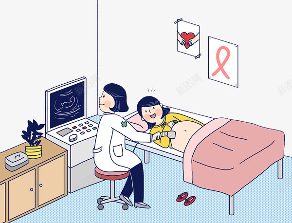 水彩孕妇png免抠素材_新图网 https://ixintu.com 卡通 孕妇 宝妈 房子 手绘 检查身体 水彩