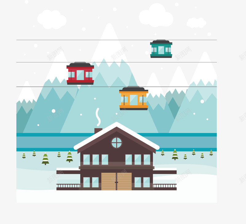 美丽的雪山滑雪场矢量图ai免抠素材_新图网 https://ixintu.com 乘坐缆车 滑雪 滑雪场 矢量png 缆车 美丽雪景 雪山 矢量图