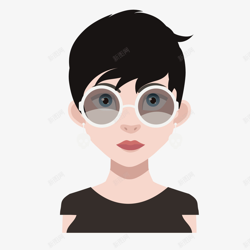 黑色头发黑色衣服女孩矢量图eps免抠素材_新图网 https://ixintu.com 人物 卡通 发型 图案 头像 头发 女性时尚 小清新 简约 衣服 造型设计 黑色 矢量图