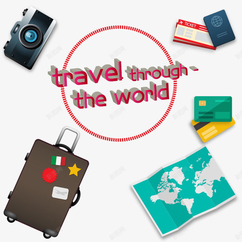 世界环球旅行png免抠素材_新图网 https://ixintu.com 世界 拉杆箱 旅游元素 景点素材 环球旅行 相机