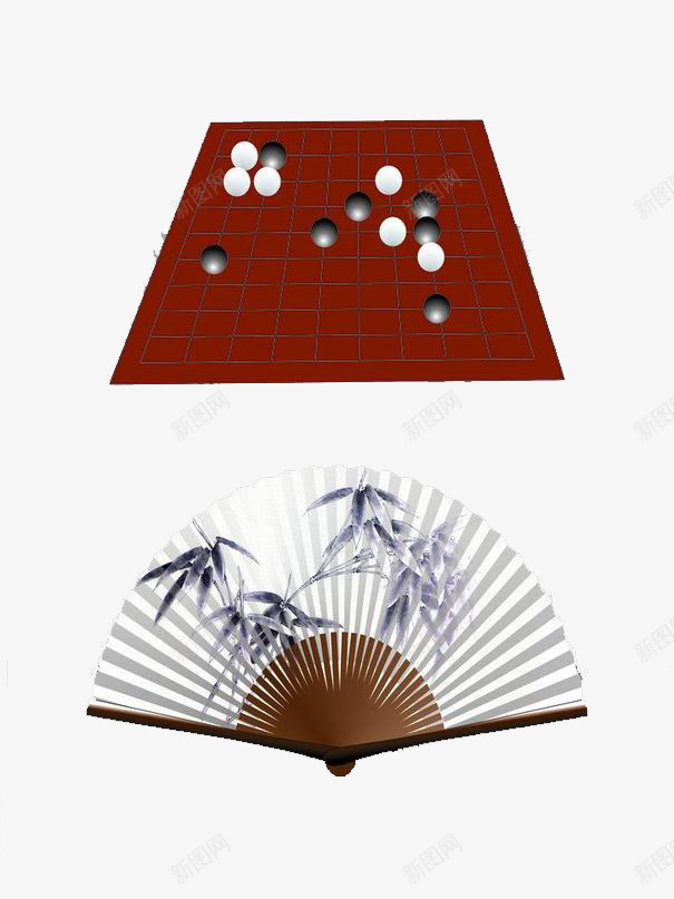 围棋中国风扇子png免抠素材_新图网 https://ixintu.com 中国风 休闲娱乐 围棋 扇子 日常